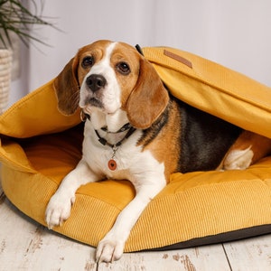 Dog Cave Bed Round, Calming Dog Bed, Washable Dog Bed, Pet Bed with Removable Cover, Hooded Dog Bed, Snuggery Burrowing Cave image 1