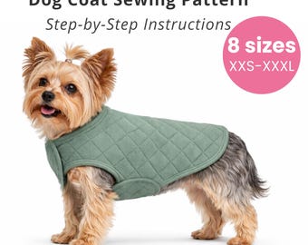 Patron de couture facile pour manteau pour chien, patron de veste Yorkie PDF, 8 tailles XXS à XXXL | Instructions de couture étape par étape | Hundemantel Schnittmuster