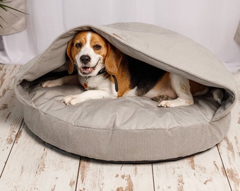 Snuggery Burrow Dog Bed, Dog Cave Bed Round, Calming Dog Bed, Washable Dog Bed, Pet Bed with Removable Cover, Hooded Dog Bed