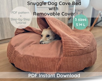 Patron de couture DIY pour lit troglodyte pour chien - Téléchargement instantané, 3 tailles (petit/moyen/grand), A4 et lettre US + tutoriel étape par étape
