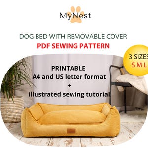 Patrón de costura para cama de perro, tutorial para cama de perro tamaño A4 (carta estadounidense), 3 tamaños de cama de perro DIY con funda extraíble, instrucciones de costura para cama de perro