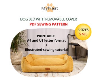 Dog Bed Pattern, Dog Bed Sewing Tutorial A4 US letter, 3 Sizes DIY Dog Bed with Removable Cover, Sewing Instructions Dog Bed