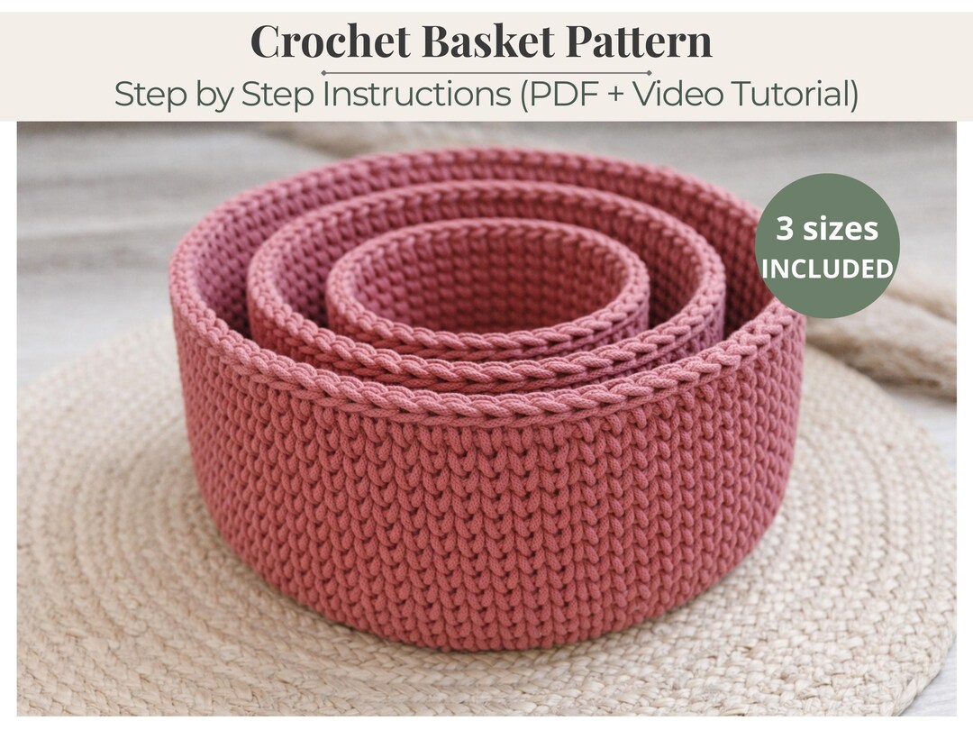Modern Crochet Basket Pattern | Round Storage Baskets, 3 Sizes (PDF ...