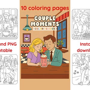 Cozy Couple Coloring Pages, Coloring Book for Adults, Relaxing Coloring, 10 Everyday Moments |  Printable Coloring Pages PDF + PNG
