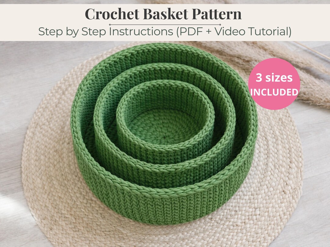 Easy Crochet Storage Basket Pattern | Modern Round Baskets PDF + Video ...