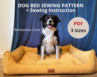 Dog Bed Sewing Pattern PDF A4 US letter, DIY Dog Bed with Removable Cover, Dog Bed Sewing Instructions | Schnittmuster für ein Hundebett