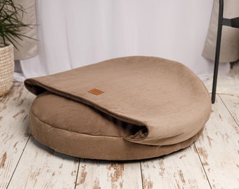 Round Dog Bed, Cave Bed Covered, Dog Mattress with Removable Cover, Calming Dog Sleeping Bag, Cat Dog Nesting Bed, Dog Mom Gift