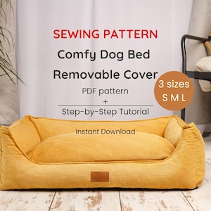 Modello di cucito per cuccia per cani in formato PDF A4, formato lettera USA, 3 misure, cuccia fai da te per cani con fodera rimovibile, istruzioni di cucito per taglie piccole, medie e grandi