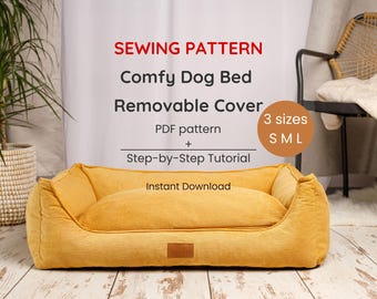 Dog Bed Sewing Pattern PDF A4 US letter, 3 Sizes DIY Dog Bed with Removable Cover, Sewing Instructions for Small Medium Large Sizes