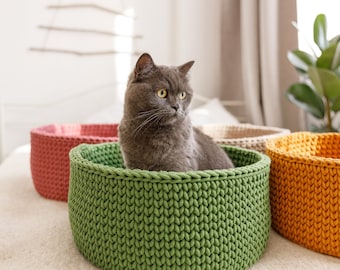Crochet Cat Bed, Cotton Cord Cat Nest, Chunky Cat Basket, Cute Cat Furniture, Cat Cave, Cat Christmas Gift