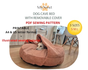 Dog Bed Pattern, Sewing Dog Cave Bed Tutorial A4 US letter, 3 Sizes DIY Dog Bed Removable Cover, Sewing Instructions Dog Cave Bed