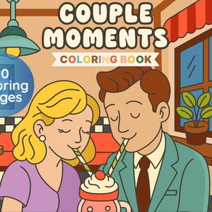 Coloring Pages, Cozy Couple Moments – 10 Everyday Scenes | Digital Coloring Book PDF & PNG, Printable Coloring Pages for Adults