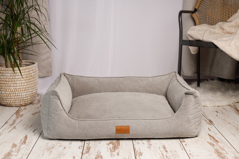 Gray Corduroy Dog Bed with Removable Cover, Dog Sofa Bed, Dog Couch, Washable Dog Cat Bed, Large Bed for Dogs, Dog Bed Large Dogs, Dog Gift image 1
