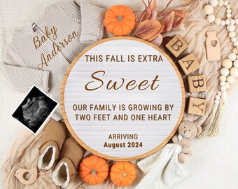 Fall pregnancy announcement digital, Gender neutral Digital Pregnancy Announcement, baby announcement for social media.