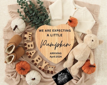 Digital Pregnancy Announcement fall, gender neutral Halloween pregnancy announcement for Instagram and Facebook, Minimalist, Pumpkin themed.