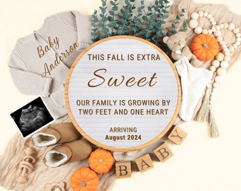 Digital pregnancy announcement fall, gender neutral baby announcement digital, instagram facebook pregnancy reveal.