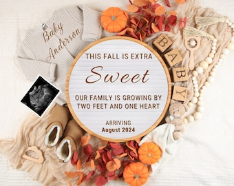 Fall Digital Pregnancy Announcement, gender neutral pregnancy reveal for Instagram and Facebook, Minimalist, Boho.