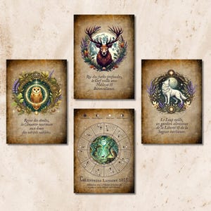 Cartes Postales Mystiques A6 – Calendrier Lunaire, Chouette, Loup et Cerf | Lot de 4, 8, 12 ou 20 | Imprimé en France