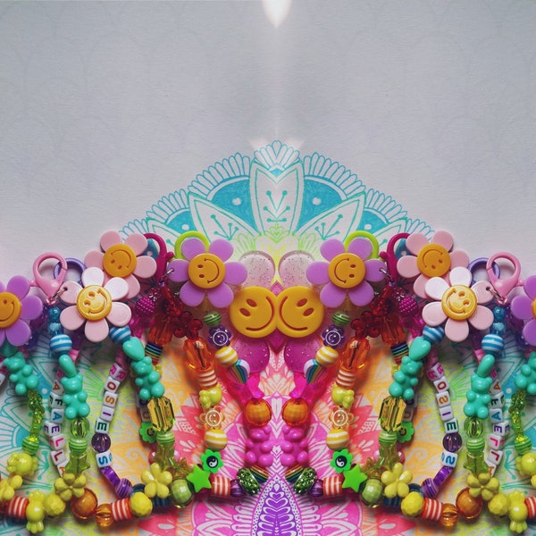 Funky y2k pastel rainbow beaded keyring/bag charm/keychain