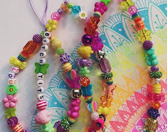 Funky y2k mixed beaded phone charm strap rainbow smiley colourful pastel bright mixed beads