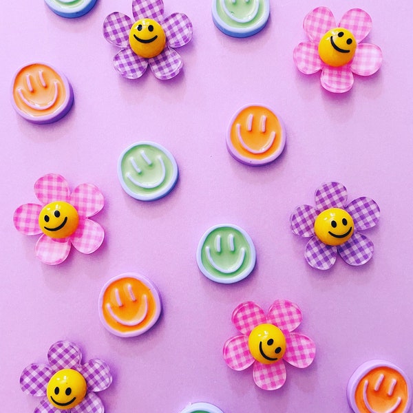 Smiley Gingham Flower Daisy Jibbitz crocs charms Lilac Mint