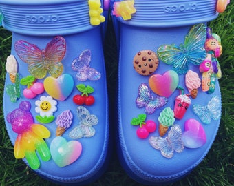 Funky Shoe Charms: Ice Cream, Butterfly, Glitter Hearts