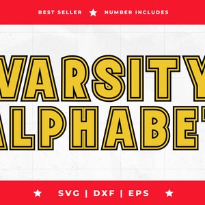 Modern Varsity Font SVG, Sports font, Varsity Jacket, SVG File, Vector Font, College Font, Block Font, Fonts - Black Yellow Varsity Font