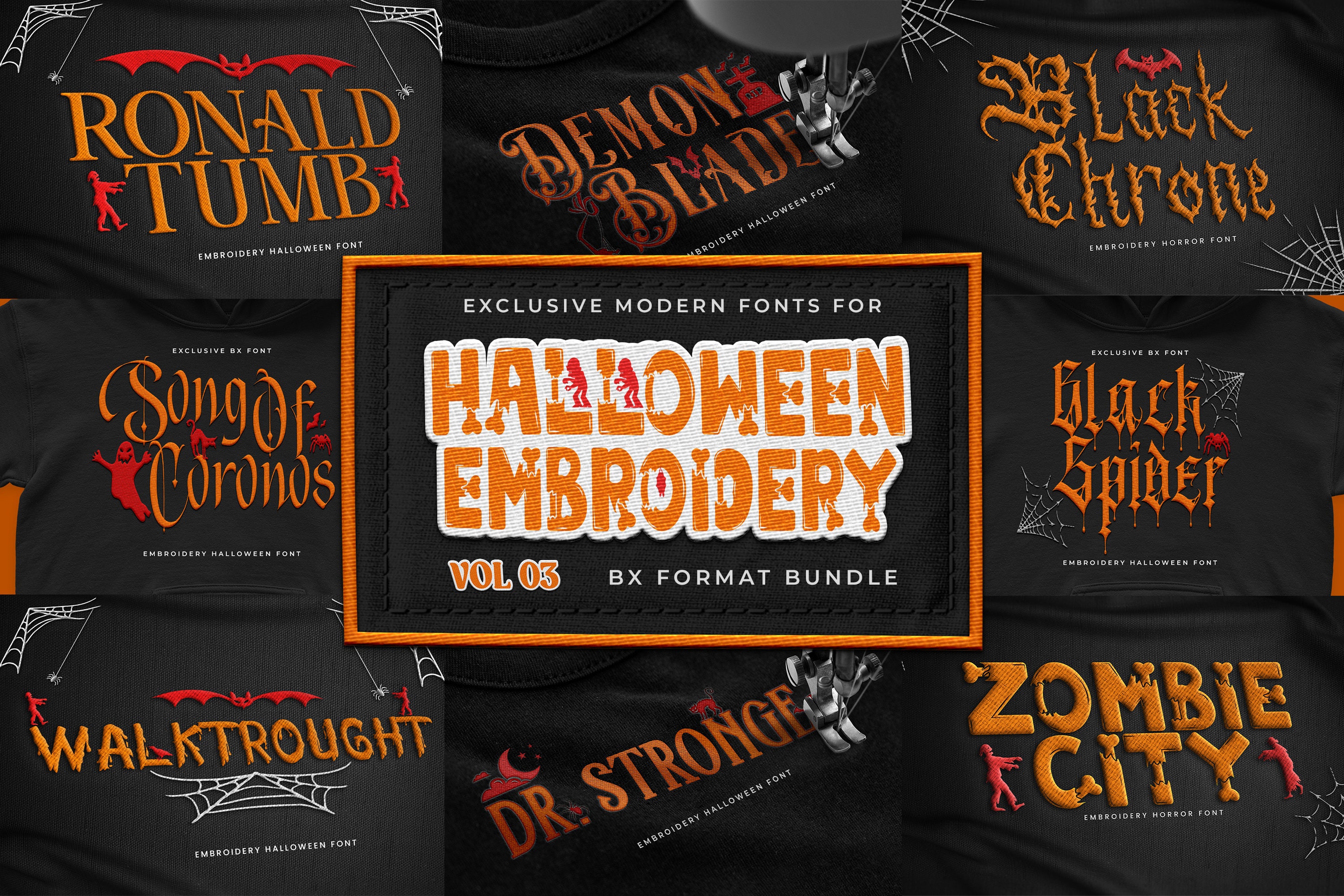Modern Halloween Embroidery Font Bundle Halloween Font Pes Etsy