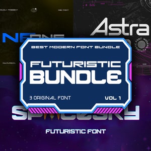 Modern Font, Futuristic Font, Font Bundle, Fonts, Tech Design Fonts - Bundle Font Futuristic Vol 1 Cutting-Edge Typeface Collection