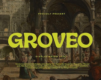 Modern Font, Logo Font, Branding Typeface - Groveo Retro Display Font Vintage 80s Typography for Logo and Branding