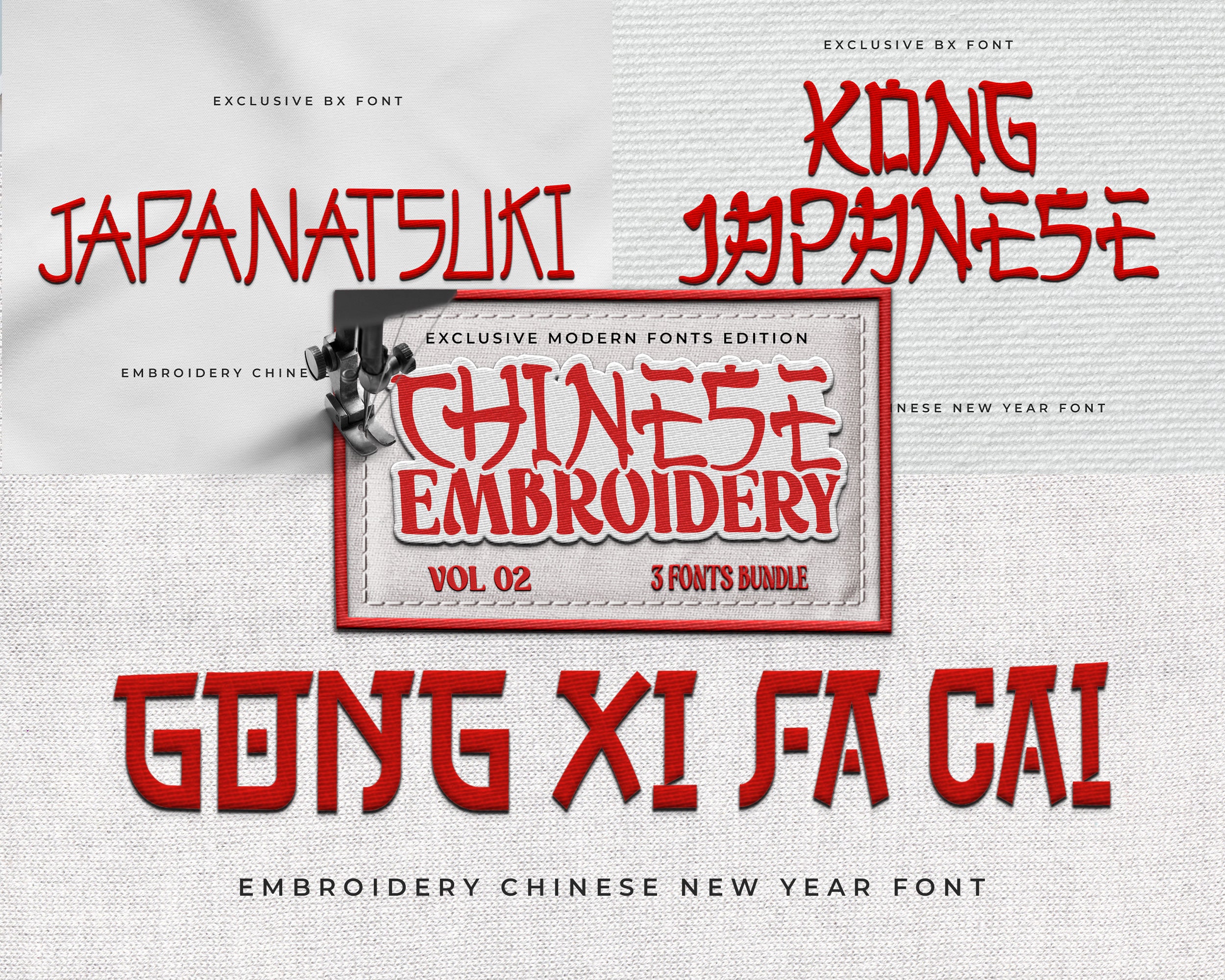 Modern Embroidery Font Bundle, Chinese Font, Modern Font, Commercial ...