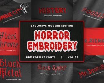 Modern Horror Embroidery Font Bundle, Halloween Spooky (Digital Download)