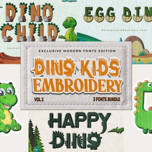 Embroidery Fonts Bundle, Font, Kids Embroidery - Dino Embroidery Font Bundle Vol 2: A Creative Collection of Dinosaur-Themed Embroidery Font