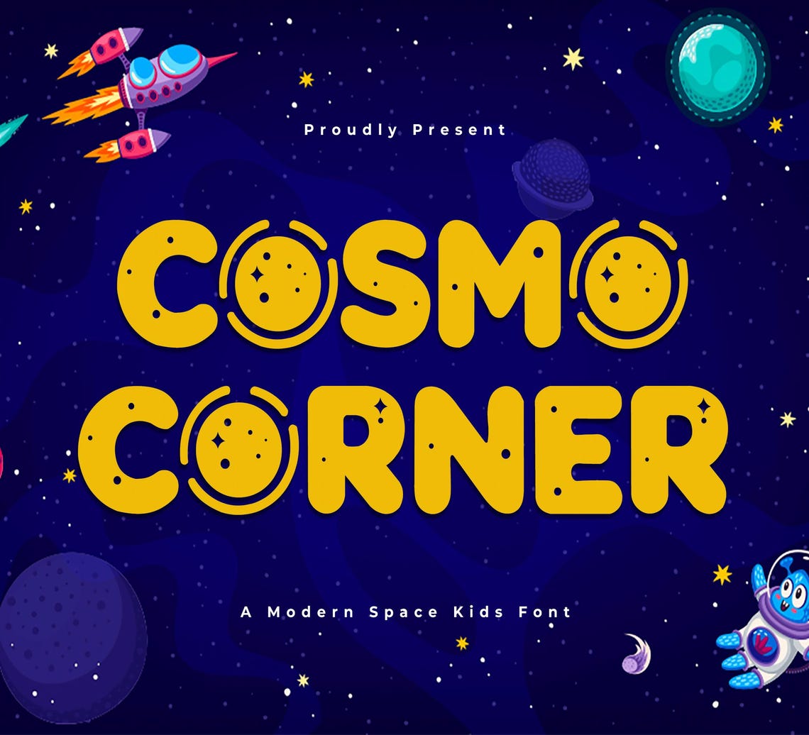 Cosmo Corner Space Kids Font, Modern Playful Typeface (TTF, OTF, WOFF ...