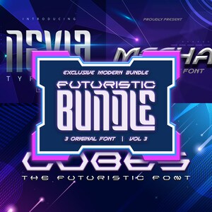 Modern Fonts, Futuristic Font, Font Bundle, Font Collection - Bundle Font Futuristic Vol 3 Innovative Typeface Collection for Tech Designs