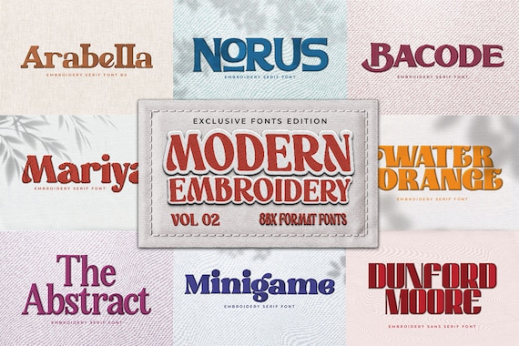 Modern Embroidery Font Bundle, Embroidery Art Font, Font Embroidery, Best Embroidery Font, Font for Embroidery, Applique Embroidery - Vol. 2