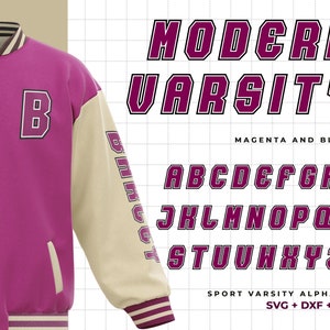 Varsity Font, Varsity Font SVG, Font, Baseball font, Modern Font, Sports Font, Sports Typography - Double Stroke Magenta Black Varsity Font
