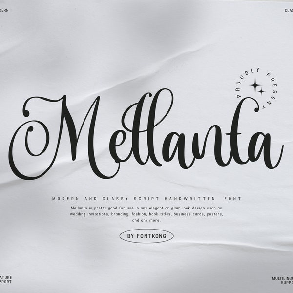 Modern Script Font, Elegant Typeface, Handwritten Elegance -  Mellanta Modern Classy Script Font for Exclusive Designs