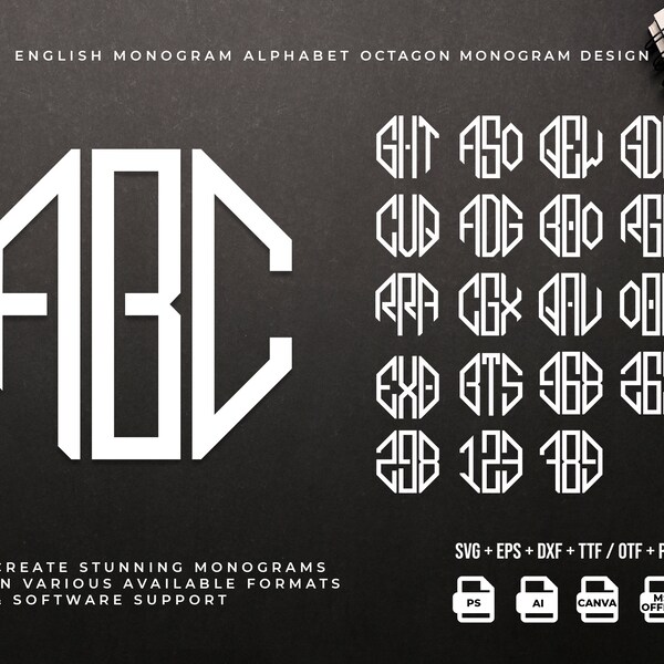 Monogram Font, Monogram SVG, Monogram, Font, Empire Monogram Font, Monogram Font Styles, Curly Monogram Font - Monogram Initial Octagon Font