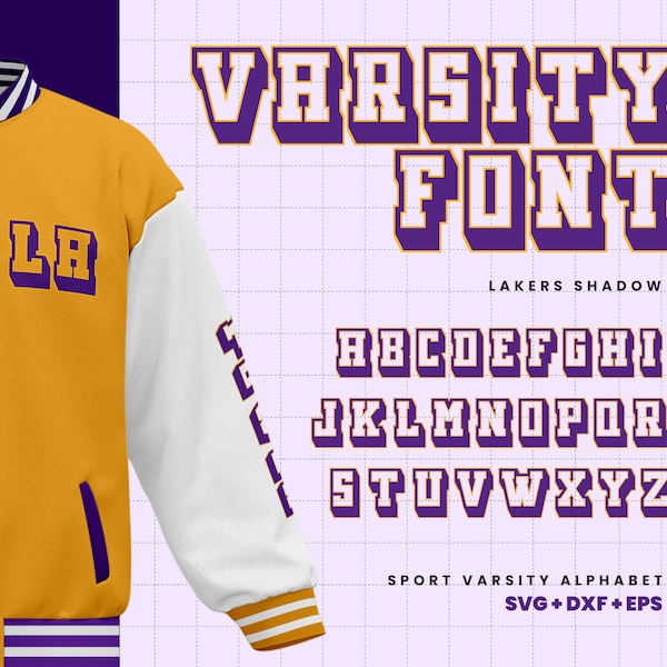 Modern Varsity Font SVG, Font, Modern Fonts, Baseball Font, Sports Font, SVG File, Regular Font, Fonts Varsity - Lakers Shadow Varsity Font