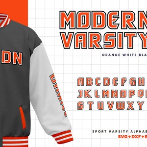 Modern Varsity Font SVG, Font, Modern Fonts, Varsity Jacket, Sports font, Varsity letters, Vector Font - Orange White Black Varsity Font