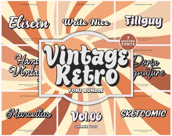 Vintage retro lettertypebundel | 7 speelse typografielettertypen (directe download)
