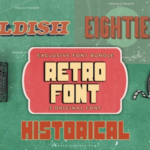Modern Font, Font, Commercial Fonts, Retro Font, Font Bundle, Vintage Fonts, Handwritten Fonts, Retro Typography - Retro Font Bundle Vol.1