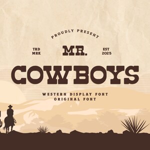 Modern Font, Display Font, Unique Typeface, High Quality Font -  Mr. Cowboys Display Font Western-Inspired Typeface for Unique Designs