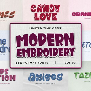 Modern Embroidery Font Bundle, Pes Embroidery Font, Embroidery Art Font, Embroidery Fonts, BX Embroidery Font, Hat Embroidery Fonts - Vol.3