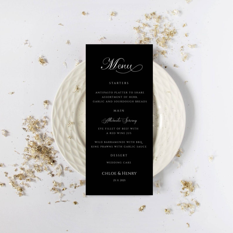 Modern Black Wedding Menu Template Elegant Menu Printable Etsy