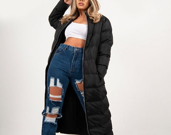 Justyouroutfit Black Maxi Longline Puffer Coat