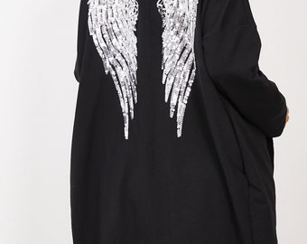 Cardigan à capuche et ailes d'ange à sequins