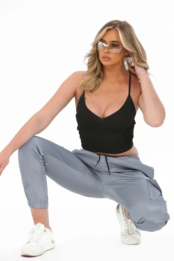 Womens Ladies 2 Piece Crop Top and Cargo Joggers Co-Ord Set Winter Fashion