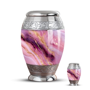 Human Ashes Urn with Velvet Bag – Elegant Pink and Purple Marble Look
Large Funeral Urn – Pink & Purple Cremation Urn with Gold Accents
Elegant Pink and Purple Urn for Adult Ashes – Marble Effect with Silver Trim